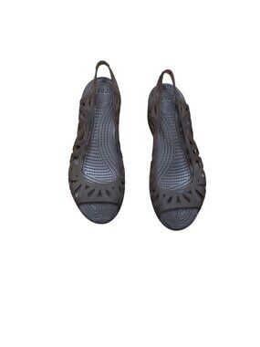 Crocs Adrina Mini Wedge Brown Slingback Jelly Sandals Design Size 7 Open Toe
